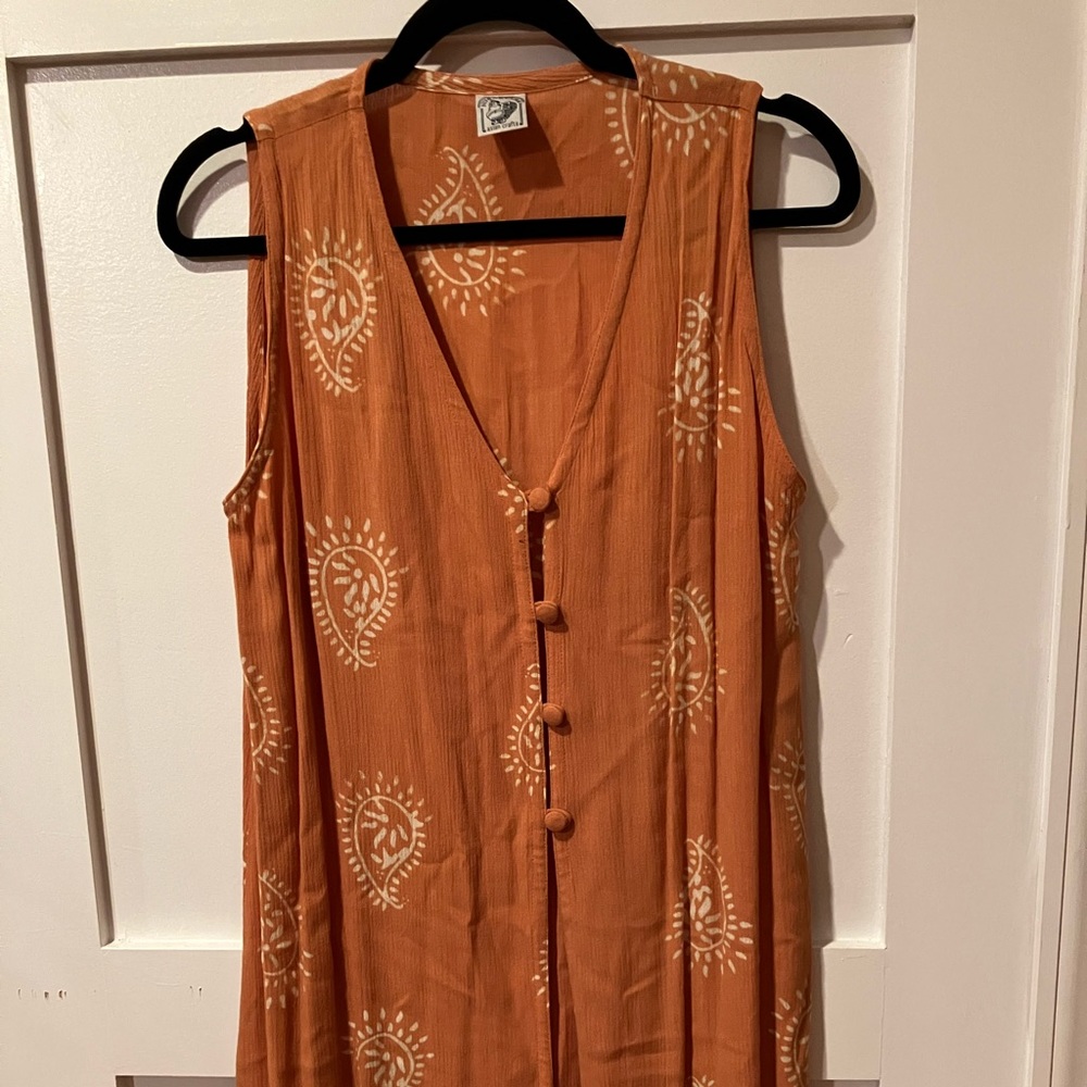Nusantara Set Pants Shirt Orange Size Small Hippie Gauze button Up  Swirl